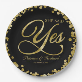 Black Gold Sie sagte Ja-Engagement-Partei Pappteller