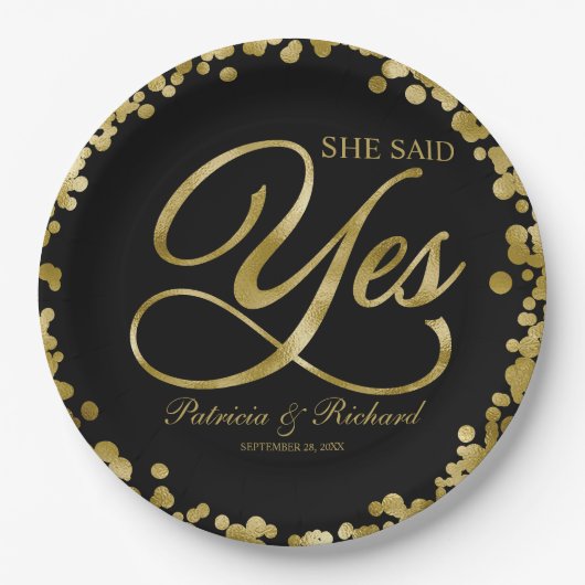 Black Gold Sie sagte Ja-Engagement-Partei Pappteller (Vorderseite)