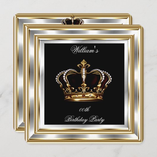Black Gold Silver Birthday Prince King 2 Einladung (Vorne/Hinten)