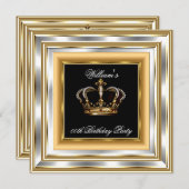 Black Gold Silver Birthday Prince King 3 Einladung (Vorne/Hinten)