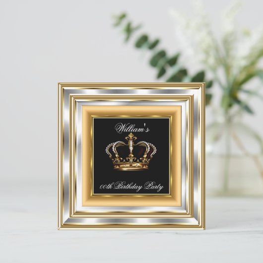 Black Gold Silver Birthday Prince King 3 Einladung (Stehend Vorderseite)