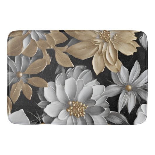 Black Gold Silver Floral Badematte (Vorderseite)