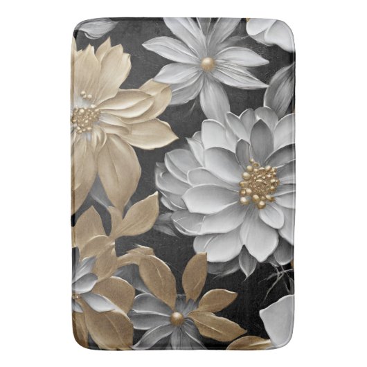 Black Gold Silver Floral Badematte (Vorderseite Vertikal)