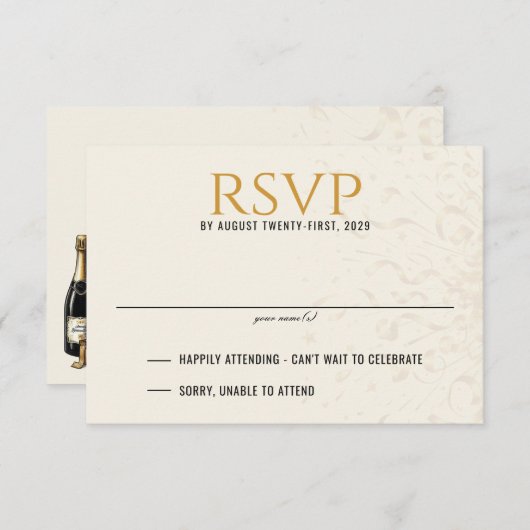 Black & Gold Silvester Hochzeit RSVP Karte (Vorne/Hinten)