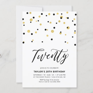 Black & Gold Simple 20. Geburtstagsparty Einladung