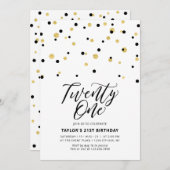 Black & Gold Simple 21. 21. Geburtstag Party Einladung (Vorne/Hinten)