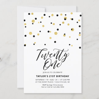 Black & Gold Simple 21. 21. Geburtstag Party Einladung