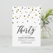 Black & Gold Simple 30. Geburtstag Party Einladung (Stehend Vorderseite)