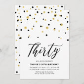 Black & Gold Simple 30. Geburtstag Party Einladung (Vorne/Hinten)