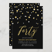 Black & Gold Simple 40. Geburtstag Party Invi Einladung (Vorne/Hinten)