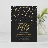 Black & Gold Simple 50. Geburtstagsparty Invi Einladung (Stehend Vorderseite)