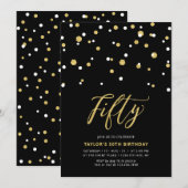 Black & Gold Simple 50. Geburtstagsparty Invi Einladung (Vorne/Hinten)