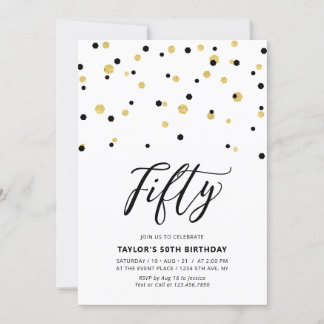 Black & Gold Simple 50. Geburtstagsparty Invi Einladung