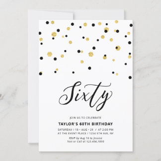 Black & Gold Simple 60. Geburtstagsparty Einladung
