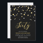 Black & Gold Simple 60. Geburtstagsparty Invi Einladung<br><div class="desc">Feiern Sie Ihren besonderen Tag mit dieser minimalen 60. Geburtstagsfeier. Dieses Design verfügt über ein stilvolles Schriftzeichen "Sixty" mit hexagonförmigen Konfetti mit einer schwarz-goldenen Farbkombination. Weitere Designs gibt es in meinem Shop BaraBomDesign.</div>