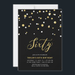 Black & Gold Simple 60. Geburtstagsparty Invi Einladung<br><div class="desc">Feiern Sie Ihren besonderen Tag mit dieser minimalen 60. Geburtstagsfeier. Dieses Design verfügt über ein stilvolles Schriftzeichen "Sixty" mit hexagonförmigen Konfetti mit einer schwarz-goldenen Farbkombination. Weitere Designs gibt es in meinem Shop BaraBomDesign.</div>