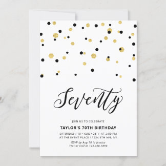 Black & Gold Simple 70. Geburtstagsparty Einladung
