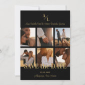 Black & Gold Simple Classic 6 Multi-Fotos Collage Save The Date (Vorderseite)