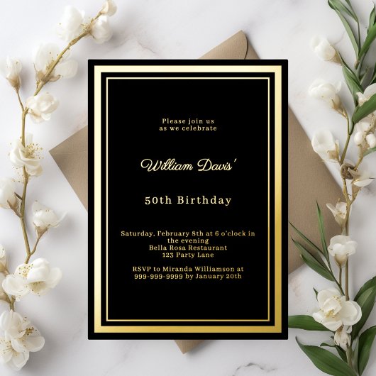 Black gold simple luxury birthday folieneinladung