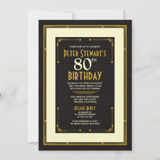 Black Gold Simple Man's Classic 80. Geburtstag Einladung