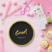 Black & Gold Simple Modern Brush Script Abschluss Pappteller (Party)