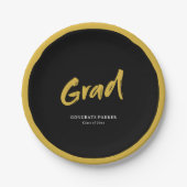 Black & Gold Simple Modern Brush Script Abschluss Pappteller (Vorderseite)