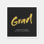 Black & Gold Simple Modern Brush Script Abschluss Serviette (Vorderseite)