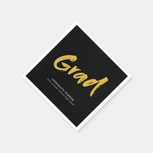 Black & Gold Simple Modern Brush Script Abschluss Serviette (Ecke)