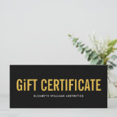 Black Gold Simple Modern Gift Certificate (Stehend Vorderseite)