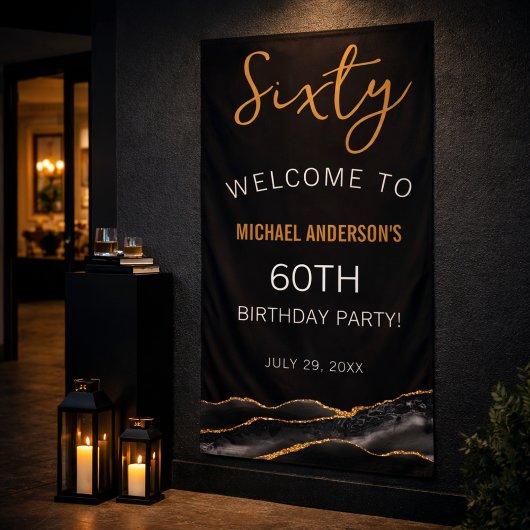 Black Gold Sixty Birthday Sign Banner
