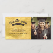Black Gold Sketch Typografy Graduation Cap Foto Dankeskarte (Vorderseite)