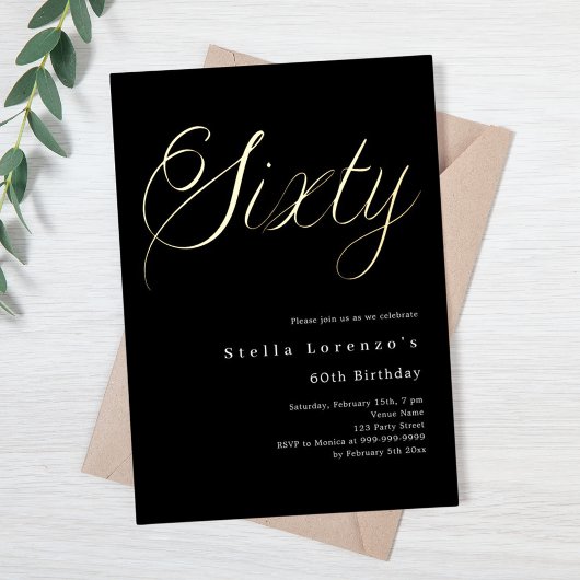 Black Gold Skript Luxus 60. Geburtstag Folieneinladung