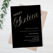 Black Gold Skript Luxus Sweet 16 Folieneinladung