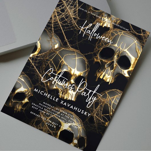 Black Gold Skull Adult Halloween-Party Modernes Einladung