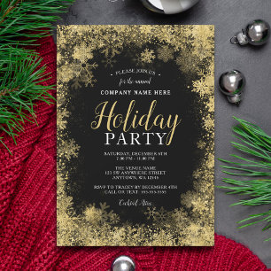 Black Gold Snowflags Corporate Holiday Party Einladung