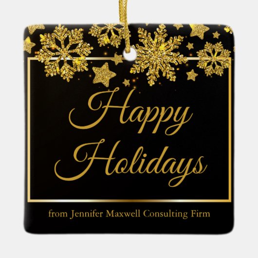 Black Gold Snowflags Kundenspezifische Weihnachten Keramikornament (Vorderseite)