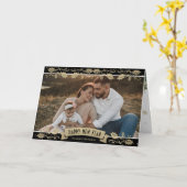 Black Gold Snowflake Botanical Photo New Year Card Karte (Gelbe Blume)