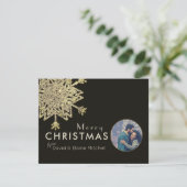 Black & Gold Snowflake Foto | Frohe Weihnachten (Stehend Vorderseite)