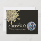 Black & Gold Snowflake Foto | Frohe Weihnachten (Vorderseite)