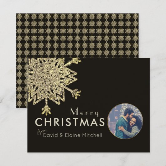 Black & Gold Snowflake Foto | Frohe Weihnachten (Vorne/Hinten)