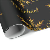 Black Gold Snowflake Name Frohe Weihnachten hinzuf Geschenkpapier (Rolleneckpunkt)