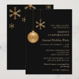 Black Gold Snowflakes Corporate Holiday Party Einladung