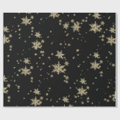 Black & Gold Snowflakes Dramatischer Urlaub Geschenkpapier (Flach)