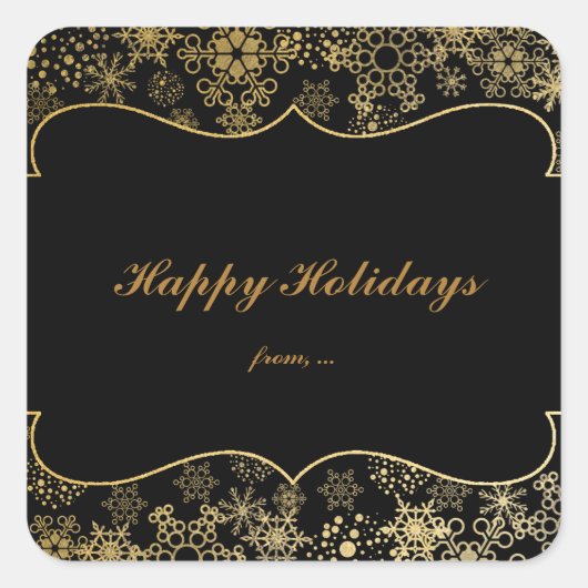 Black & Gold Snowflakes Holiday Gefallen Stickers (Vorderseite)
