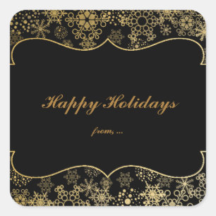 Black & Gold Snowflakes Holiday Gefallen Stickers