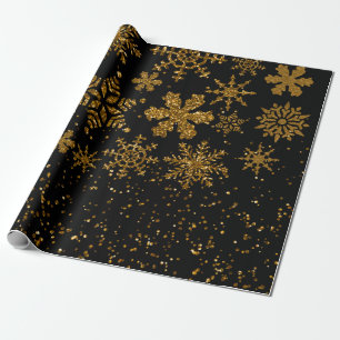 Black & Gold Snowflakes Stars Frohe Weihnachten Geschenkpapier