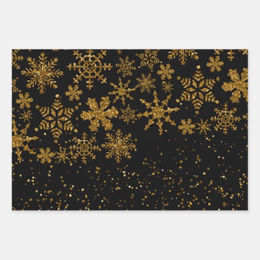 Black & Gold Snowflakes Stars Frohe Weihnachten Geschenkpapier Set (Vorderseite 2)