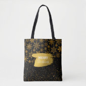Black & Gold Snowflakes Stars Frohe Weihnachten Tasche (Vorderseite)