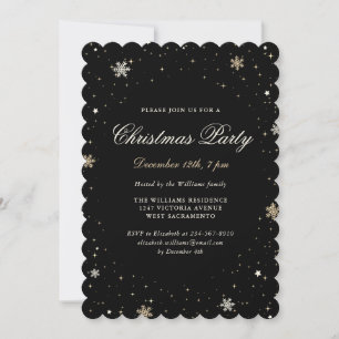 Black Gold Snowflakes Stars Weihnachts-Party Einladung