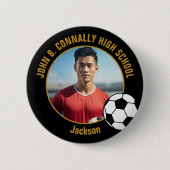 Black Gold Soccer Player Photo High School Button (Vorderseite)